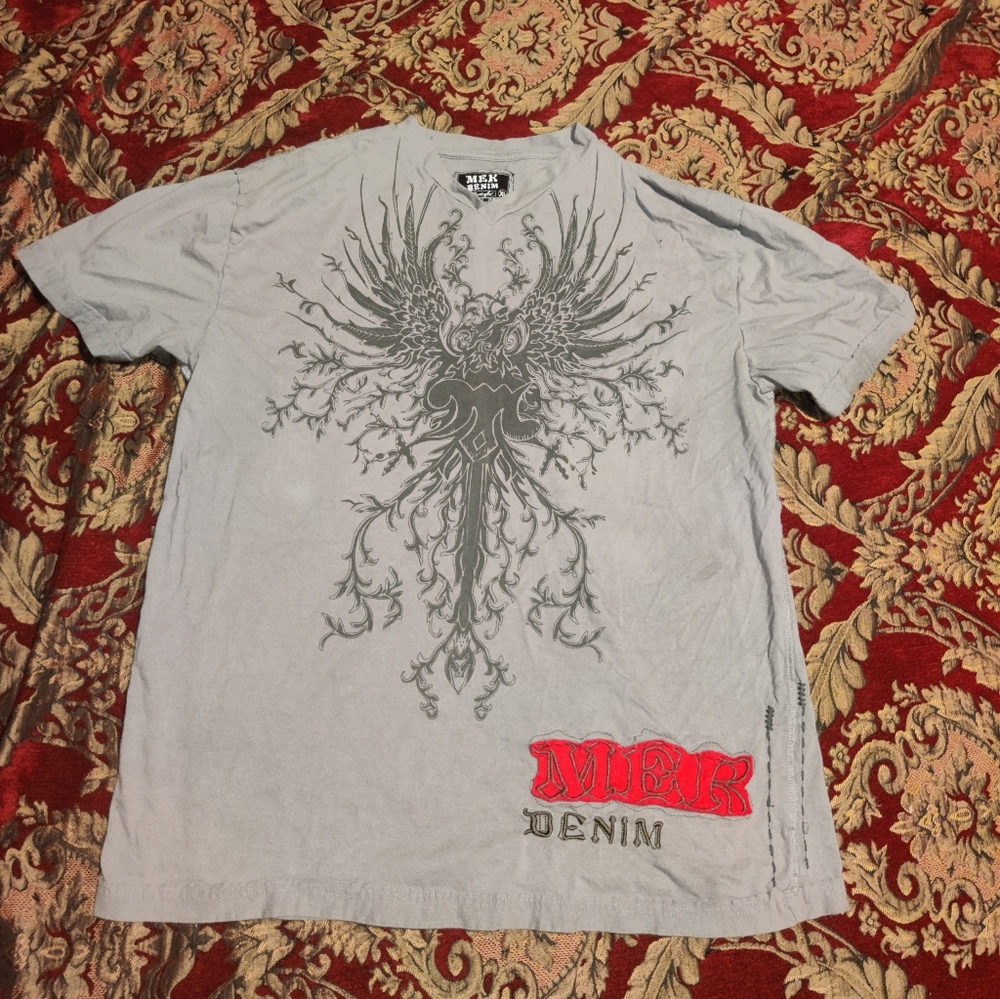 MEK Denim Y2K Leaves and Vine Cross T Shirt